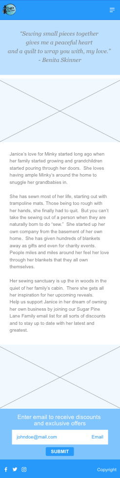 Mobile medium fidelity wireframe of about page